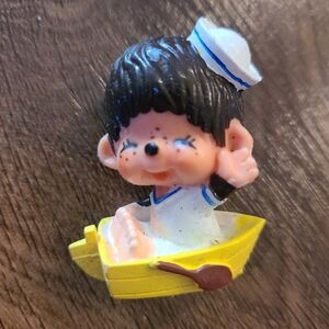 Vintage Sekiguchi Monchhichi Yellow Row Sail Boat PVC Mini Figure RARE 2" 1979